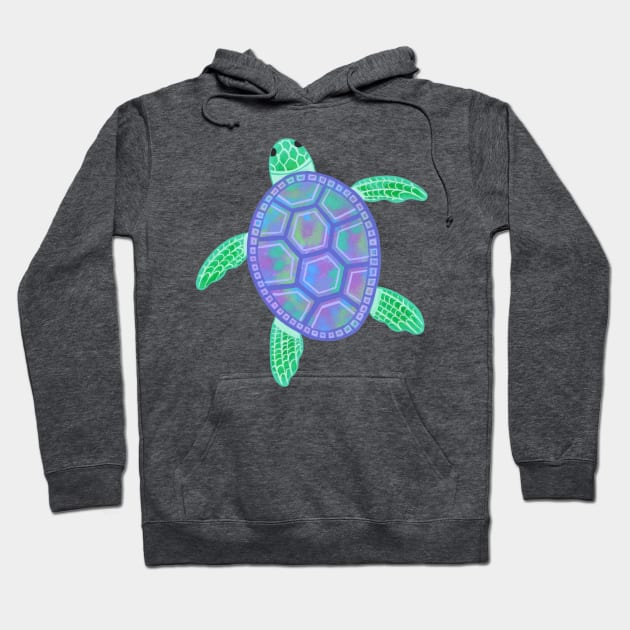 Turtle illustration with purple, green, blue marbled shell Hoodie by NashTheArtist